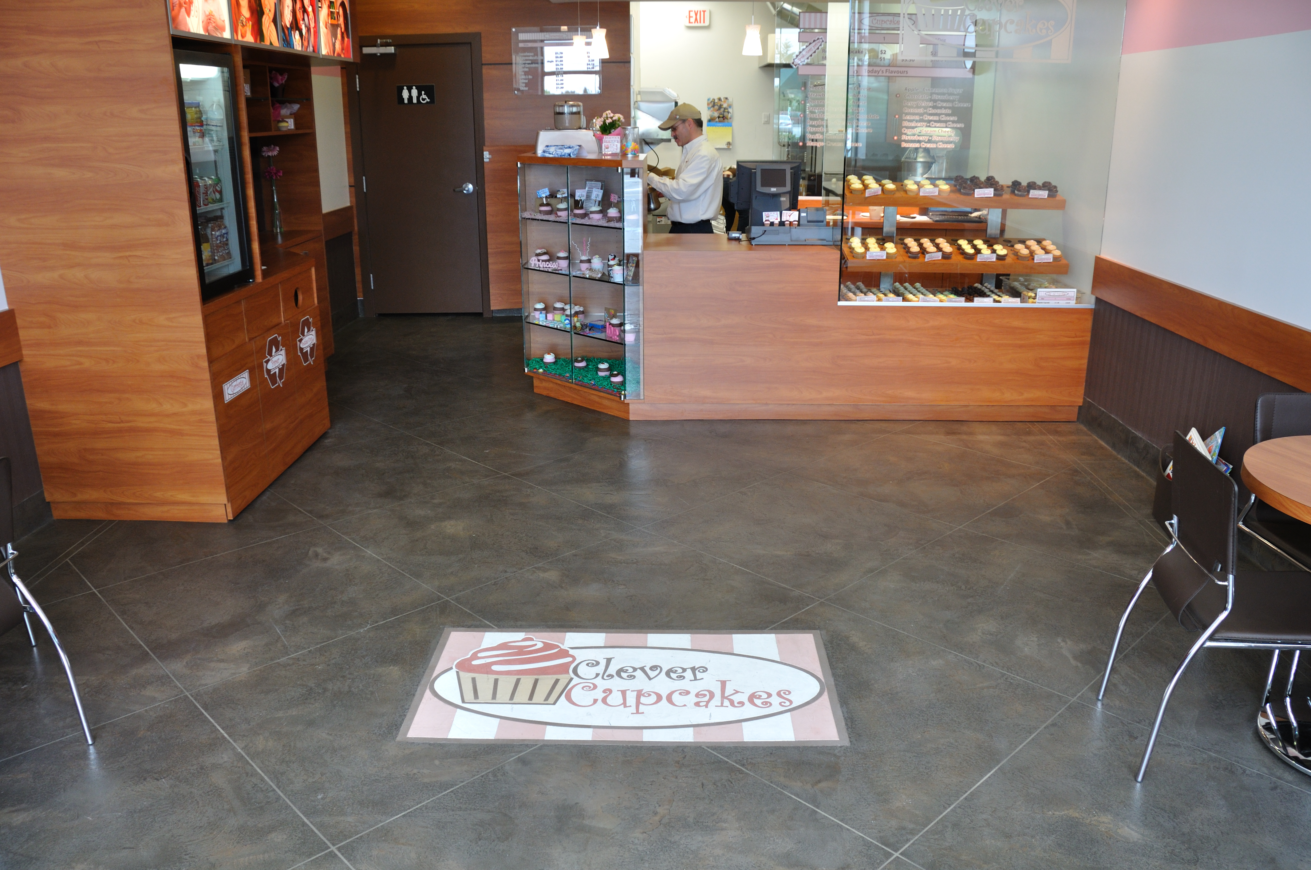 Clever Cupcakes retail store with custom StoneCraft branded flooring